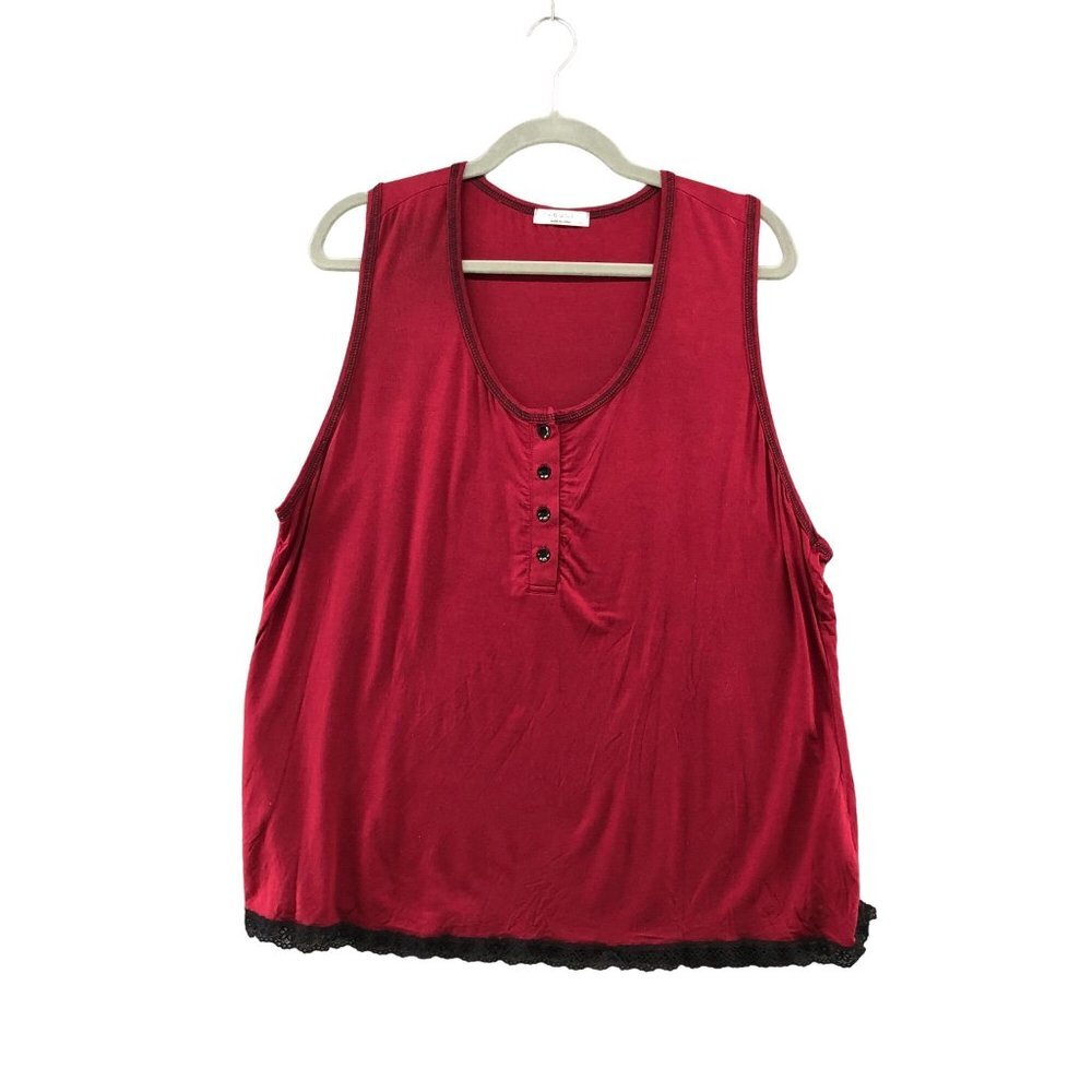 Ekouaer Womens Lounge Pajama Tank Top Size XXL Red Lace Trim Jersey Knit